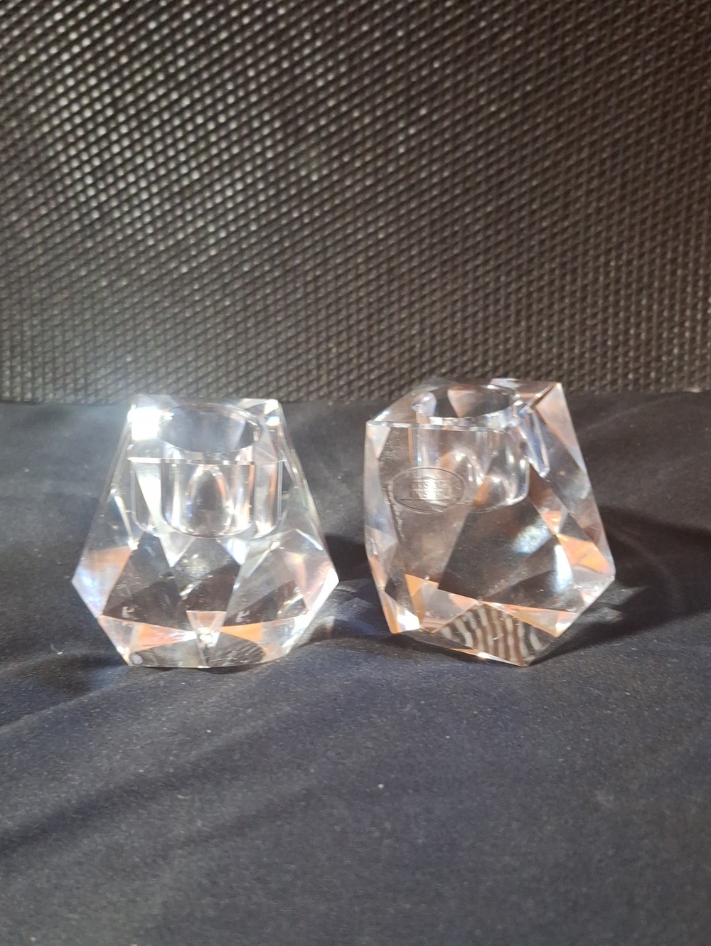 Clear Crystal Faceted Candle Holders - Pair